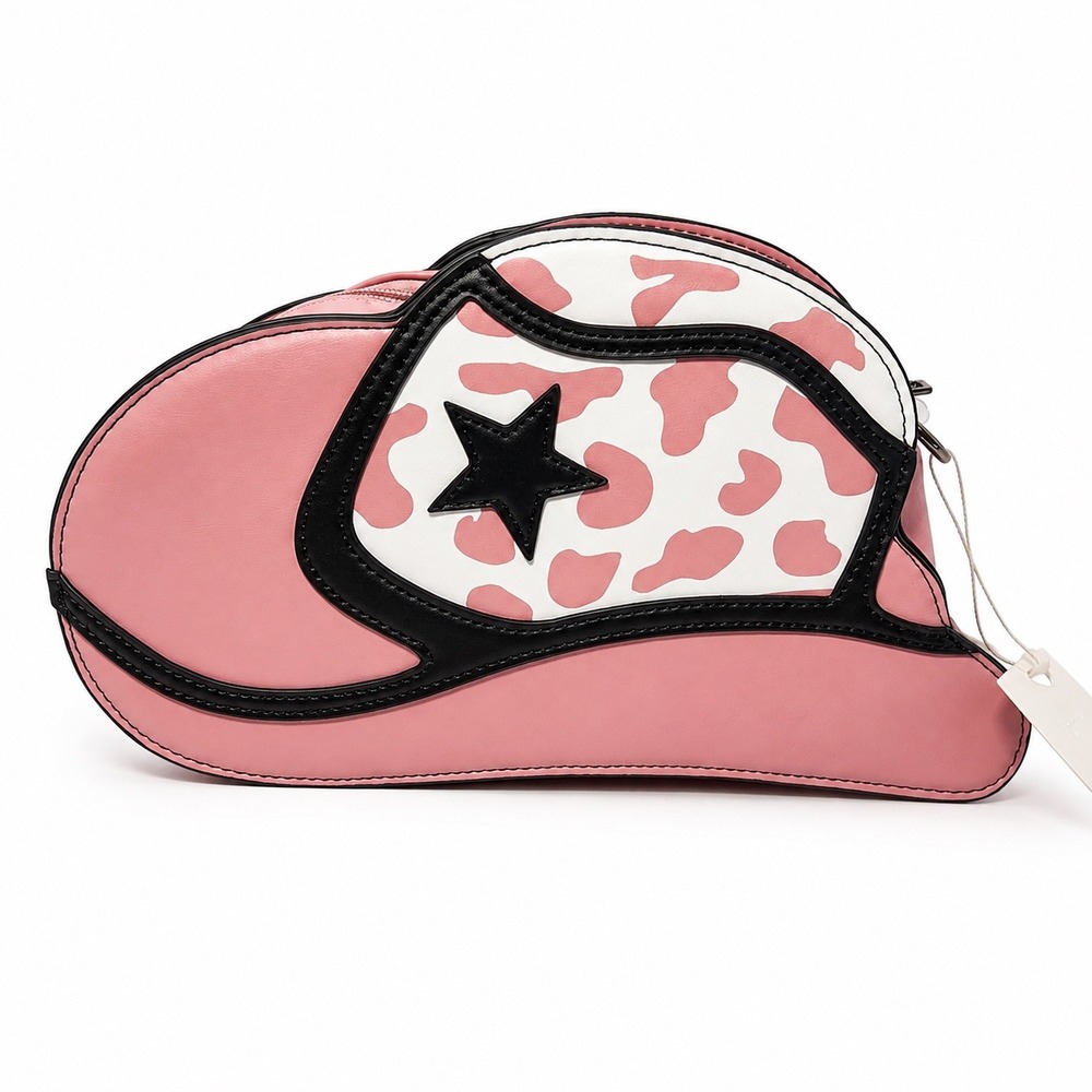 Le Miel Pink Cowgirl Hat Crossbody Bag Cow Novelty Purse Bag NWT Removable Chain